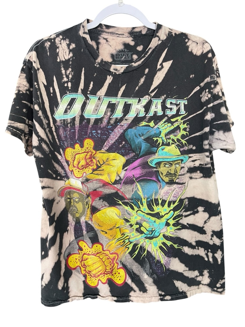 Outkast Graphic T Shirt XL Black Bleach Tie Dye Hip Hop Rap Music Tee